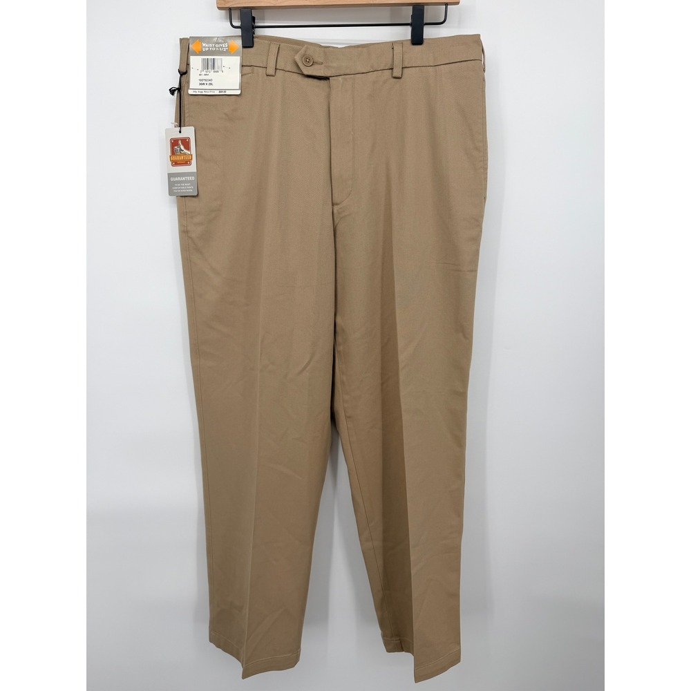 Savane Motion Dress Pants Men 36x29 Khaki New Flat Front Expandable Waist Cotton